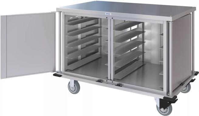 Dinex® Totally Quiet Compact Meal Delivery Cart - Double Doors - 2 Trays Per Slide 20 Trays (1ea) - Stainless Steel
