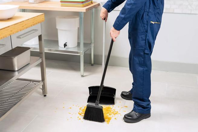 Unflagged Lobby Broom With Black Metal Handle 30” - Black | CFS Brands