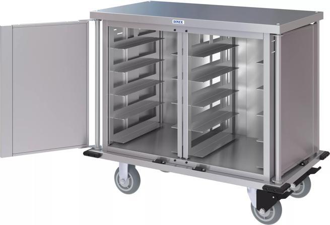 Dinex® Totally Quiet Compact Meal Delivery Cart - Double Doors - 1 Tray Per Slide 10 Trays (1ea) - Stainless Steel
