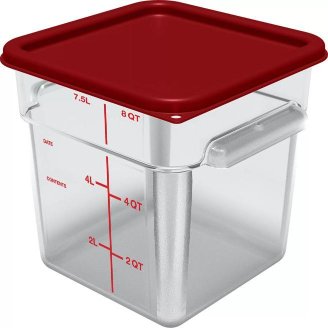 Lot De 8 Carrés Polycarbonate 12 Qt Avec Couvercles Rouges – Conteneurs Alimentaire Pros