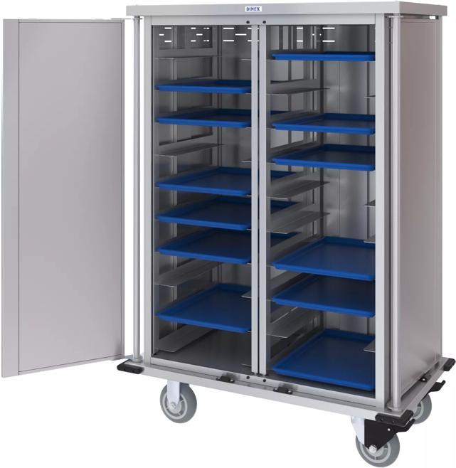 Dinex® Totally Quiet Compact Meal Delivery Cart - Double Doors - 1 Tray Per Slide 20 Trays (1ea) - Stainless Steel